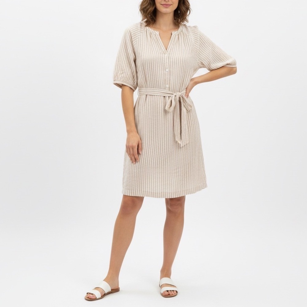 Ann Taylor Factory Cream Striped Midi Shirt Dress